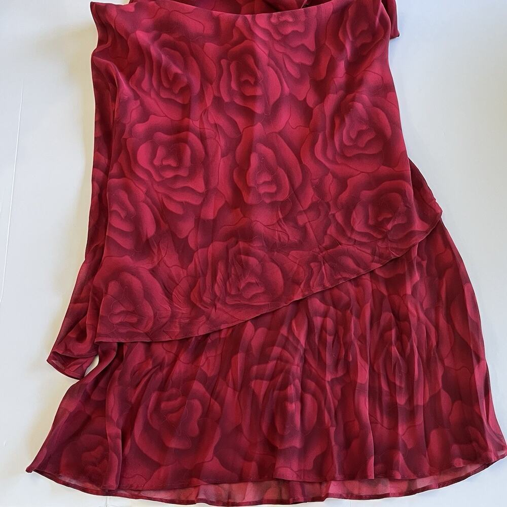 Simply Silk Vintage 90s Y2K Silk Red Size L Rose Print Dark Romantic Asymetrical - Picture 4 of 8